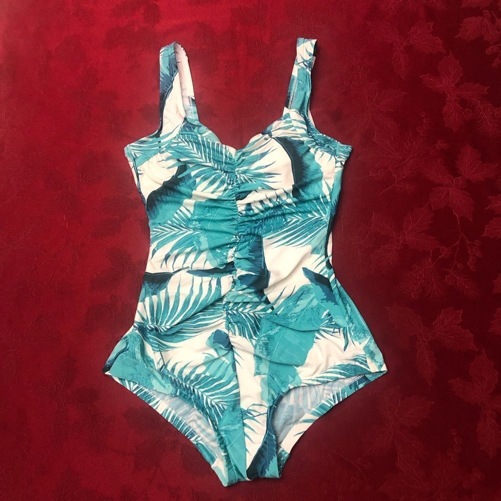 Cara Loona Swimsuit Teal Palm Leaf Oasis Print One Piece